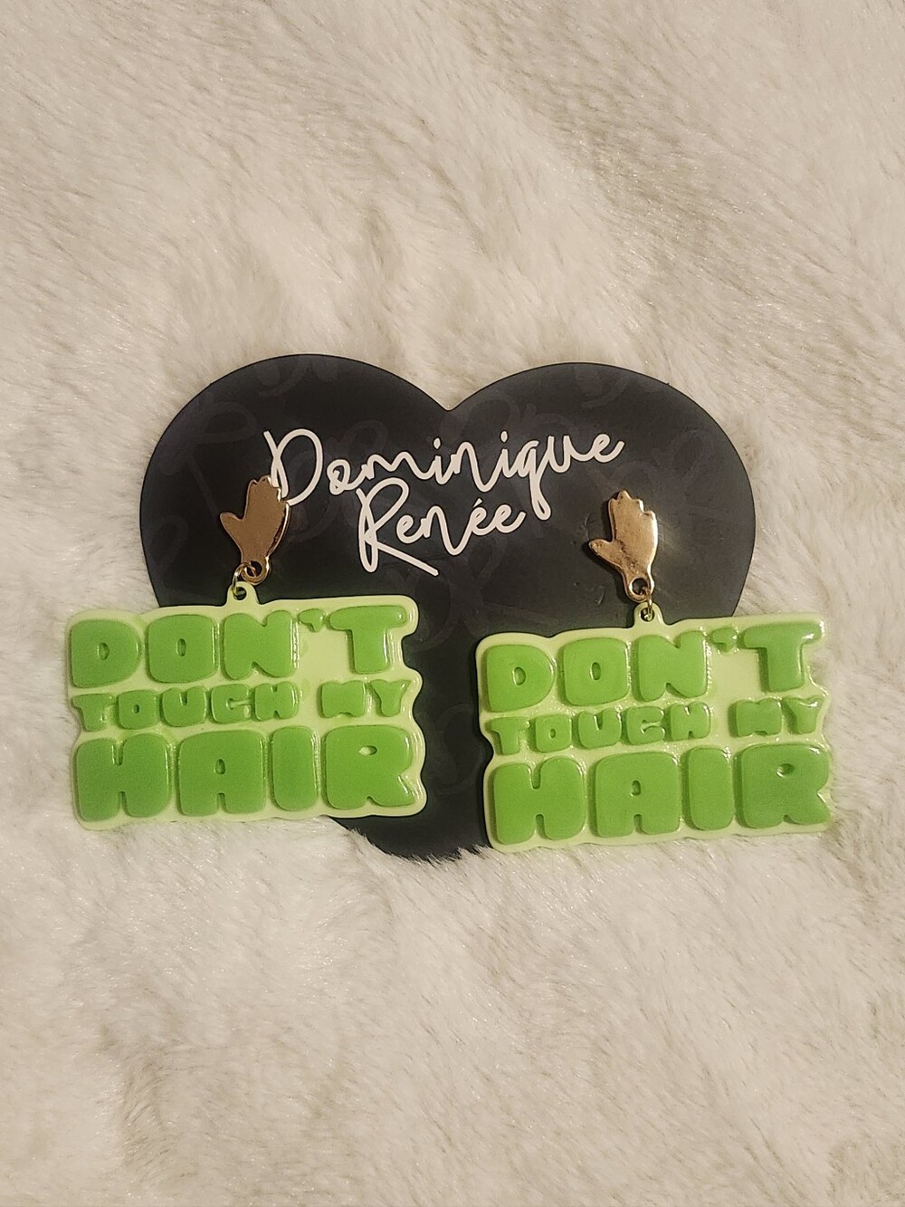 NWT Dominique Renee Neon Green "Don't Touch My Hair" Earrings